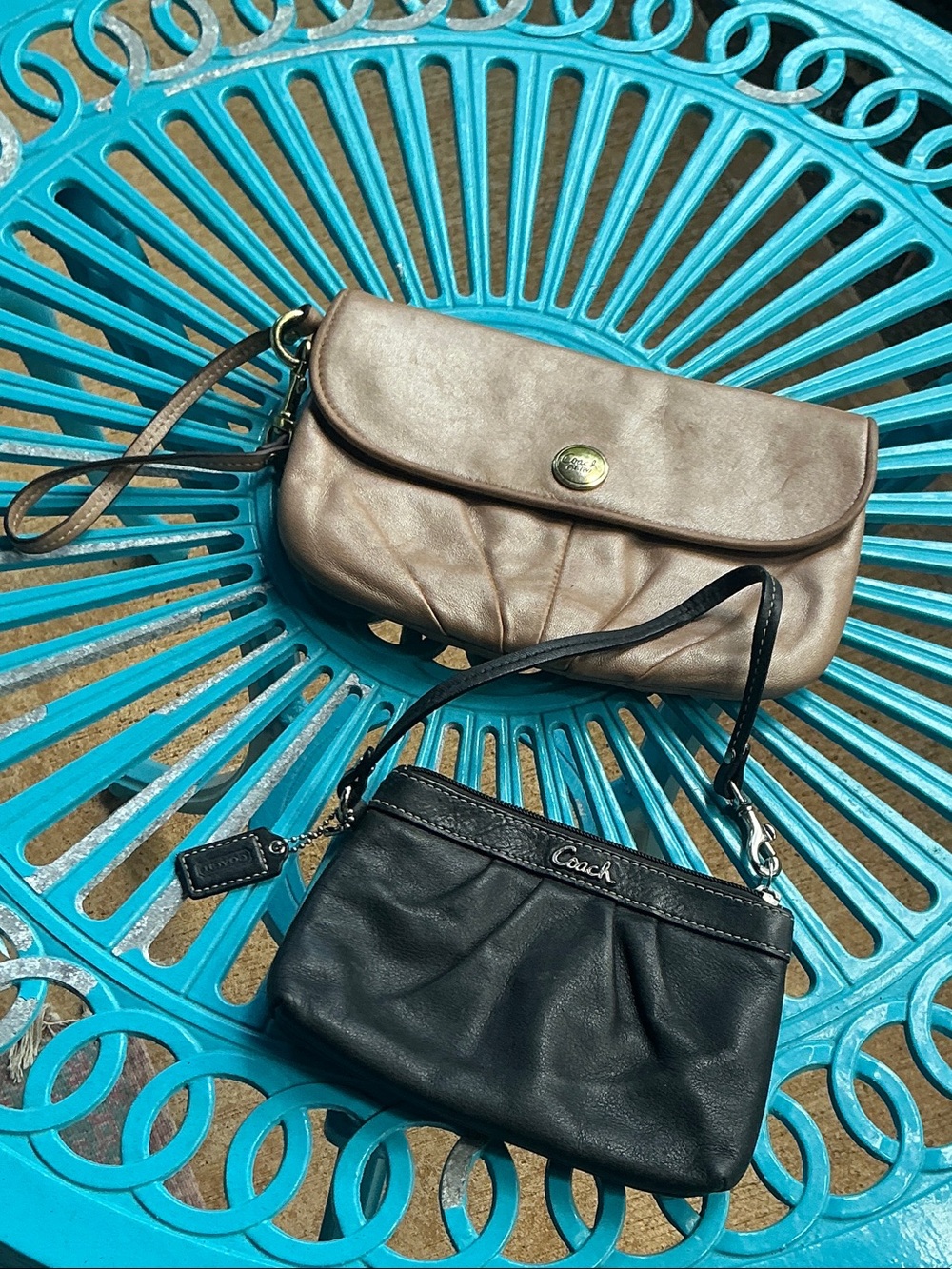 Coach Bronze Clutch and Black Leather Wristlet Set